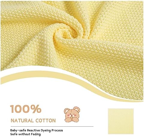 100 Cotton Baby Blanket Knit Soft Warm Lemon Yellow 30x40 Inches