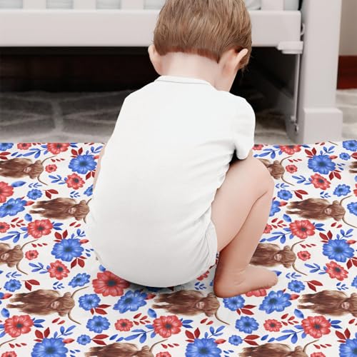 Boho Floral Baby Blanket with Yak Red and Blue Flowers