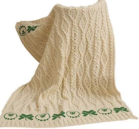 SAOL Merino Wool Baby Blanket with Sheep and Shamrock Design