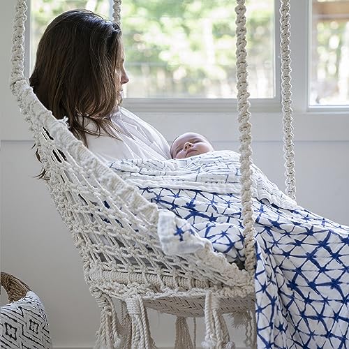 aden anais Silky Soft Bamboo Muslin Blanket - 100 Viscose Indigo Shibori Blue