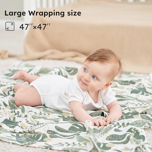 Yoofoss Organic Muslin Swaddle Blanket 47x47 Inches Soft Breathable for Babies