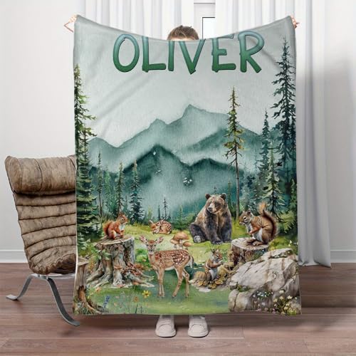 Zocoshi Personalized Mountain Forest Baby Blanket with Custom Name