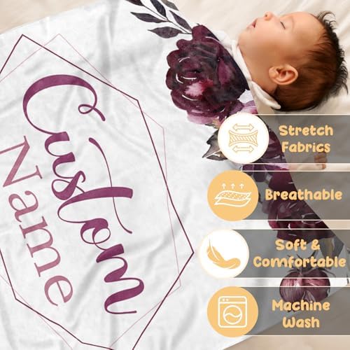 Personalized Baby Blanket with Name - Purple Flowers Flannel Double Layer 47x60