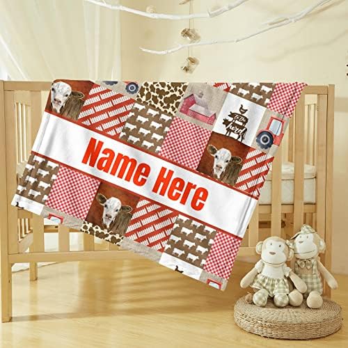 Personalized Red Tractor Minky Baby Blanket with Name