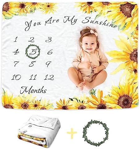 Soft Flannel Sunflower Monthly Blanket for Girls
