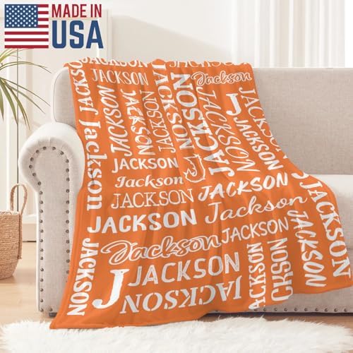 Deven Name Text Orange Baby Blanket - Custom Soft Swaddle 30x40