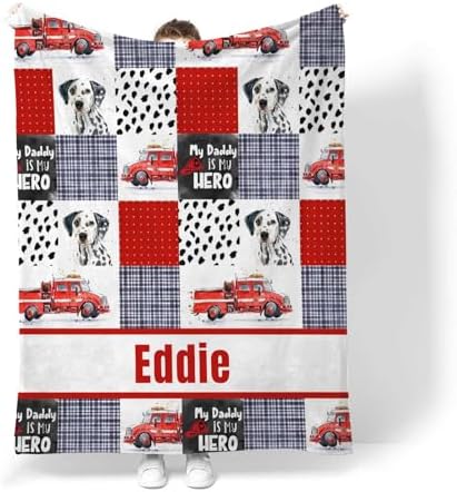 Personalized Baby Blanket with Name Custom Fire Truck Blanket for Baby Boys