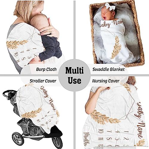 Personalized Wheat Milestone Baby Blanket with Custom Name