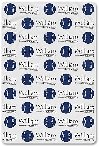 NICTIMEID Custom Baby Name Sherpa Blanket for Boy Baseball Pattern 30x47