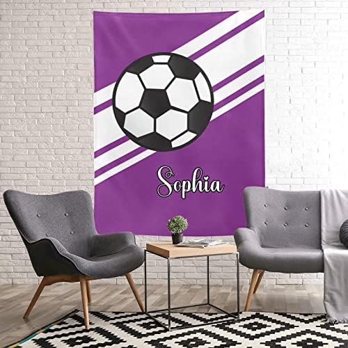 Custom Personalized Soccer Ball Sports Purple Baby Blanket 30x40 Inches