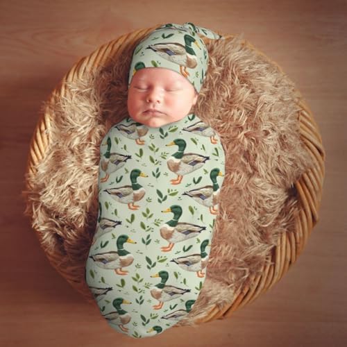 Muishi Farm Animal Mallard Duck Swaddle Blanket Hat Set 1