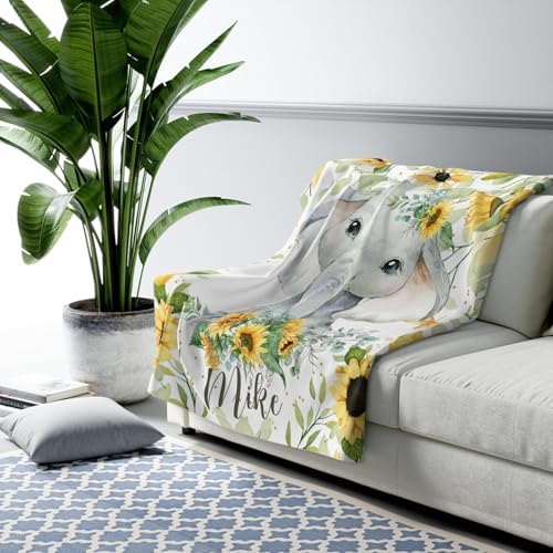 Personalized Sunflower Elephant Baby Blanket