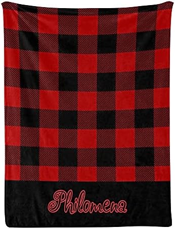 Personalized Red Black Check Monogram Baby Blanket 30x40inch 1