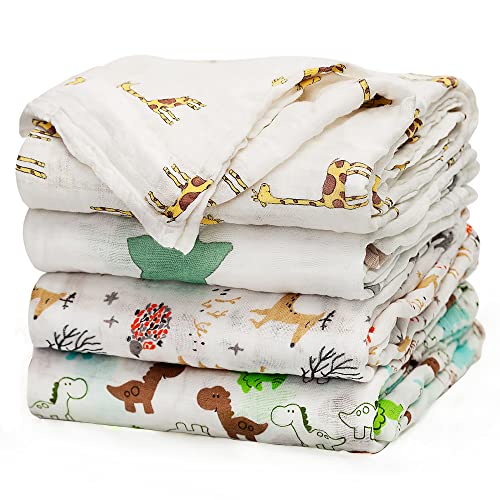 upsimples Swaddle Blanket Set of 4 - Fox Elephant Giraffe Dinosaur