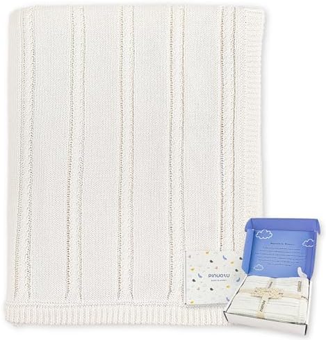Baby Blanket Cable Knit Cotton Swaddle Neutral White Beige