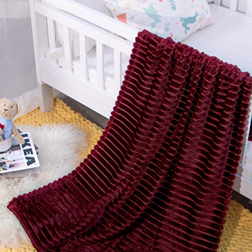 NTBAY Flannel Fuzzy Toddler Blanket - Reversible Stripes Wine Red 30x40 Inches