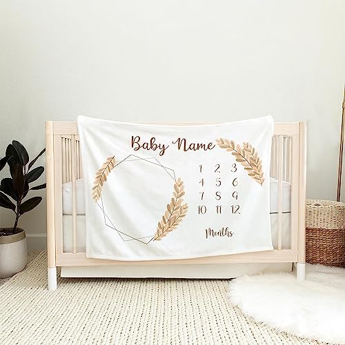 Personalized Wheat Milestone Baby Blanket with Custom Name
