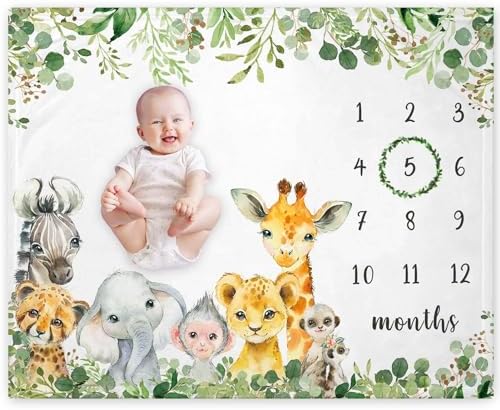 Yuzioey Safari Animals Milestone Blanket 50x40