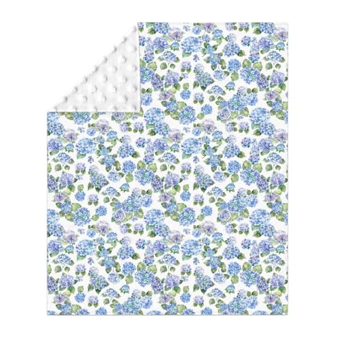 Blue Hydrangea Floral Baby Blanket with Dotted Backing