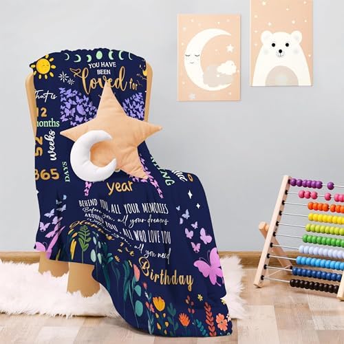 CIUGOIG 1st Birthday Blanket for Baby Girl Butterfly Design