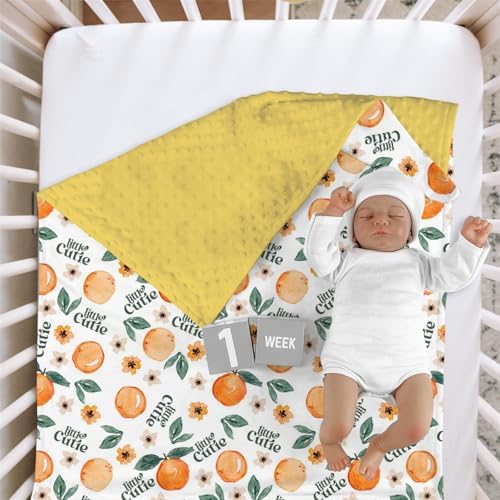 Orange Fruit Floral Mink Baby Blanket with Dotted Backing
