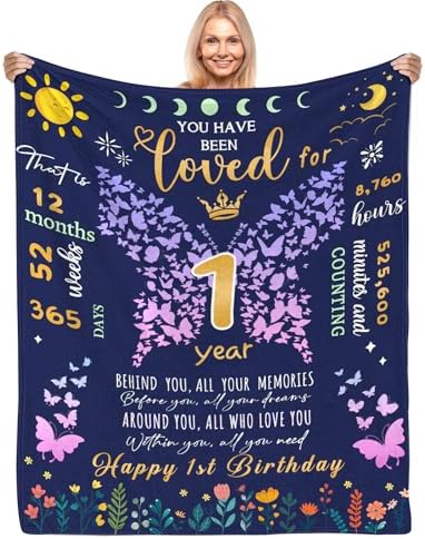 CIUGOIG 1st Birthday Blanket for Baby Girl Butterfly Design