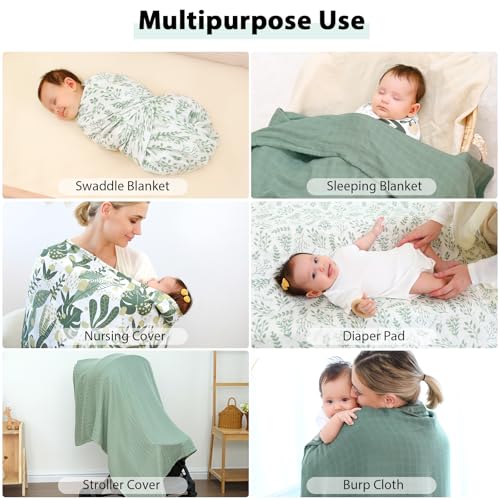 Yoofoss Organic Muslin Swaddle Blanket 47x47 Inches Soft Breathable for Babies