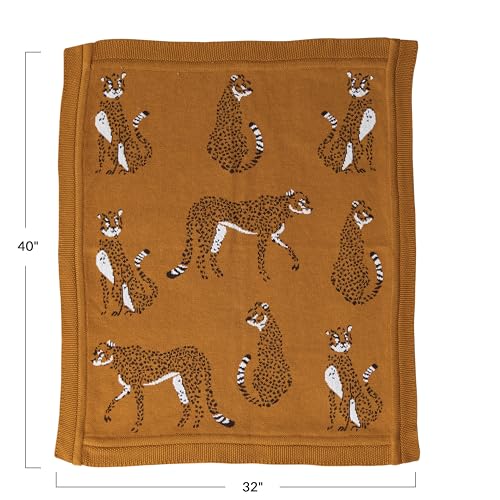 Creative Co-Op Soft Cotton Knit Baby Blanket with Cheetahs Mustard 1