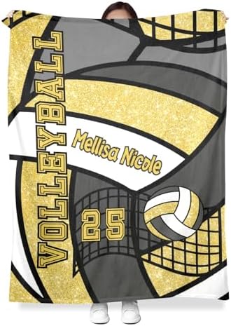 Personalized Baby Blanket - Glitter Yellow Volleyball Design 30x40