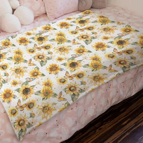 Yellow Sunflower Flannel Baby Blanket 60x80