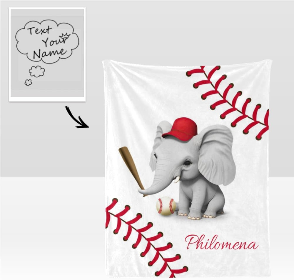 Personalized Baseball Elephant Baby Blanket 30x40inch