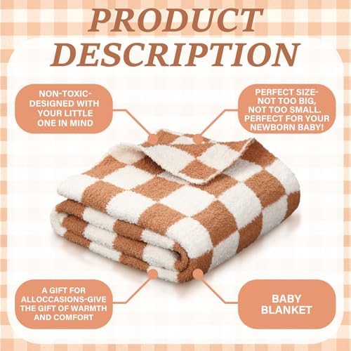 Brown Checkered Fuzzy Throw Blanket Cozy 30x40 Inch