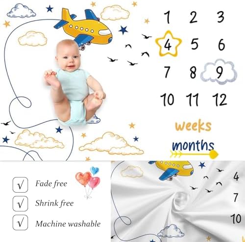 CSFOTO Airplane Baby Milestone Blanket 60 x 40 with Frames