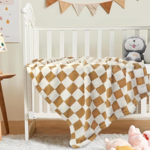 HOMRITAR Fluffy Reversible Checkerboard Blanket for Babies