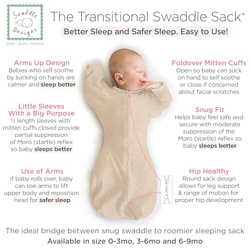SwaddleDesigns Transitional Swaddle Sack 0-3 Months Heathered Oatmeal