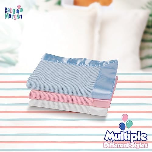 Premium Thermal Waffle Baby Blanket - Blue Satin Trim 18 x 20