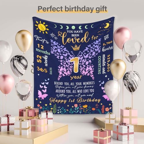 CIUGOIG 1st Birthday Blanket for Baby Girl Butterfly Design