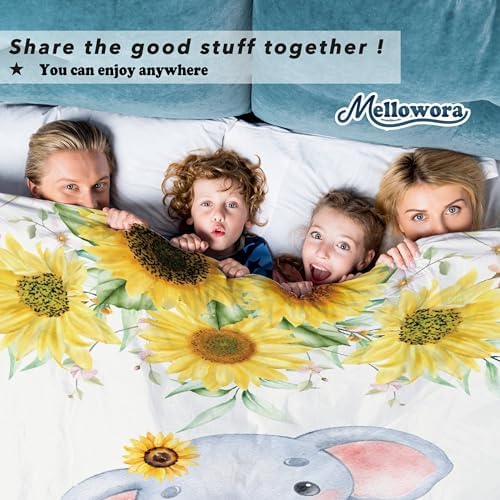 Custom Sunflower Elephant Blanket for Kids Flannel Personalized Baby Throw with Name