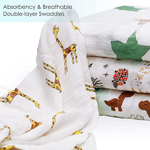 upsimples Swaddle Blanket Set of 4 - Fox Elephant Giraffe Dinosaur