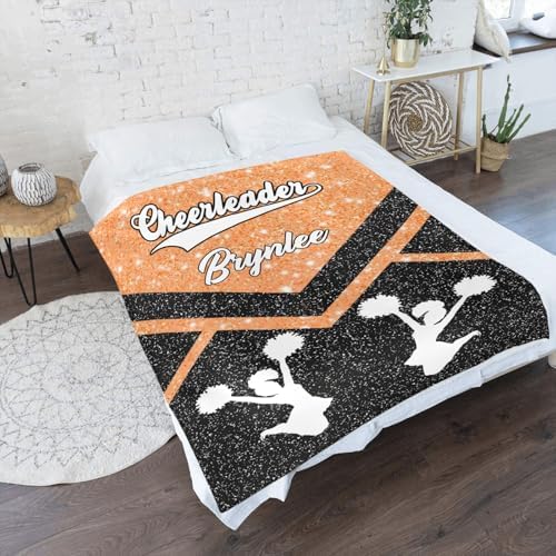 Custom Cheer Orange Baby Blanket with Name for Newborn