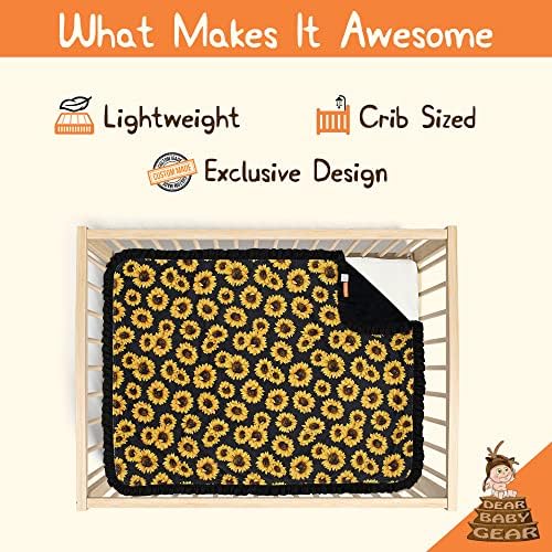 Dear Baby Gear - Reversible Baby Blanket with Yellow Sunflowers Black Ruffle