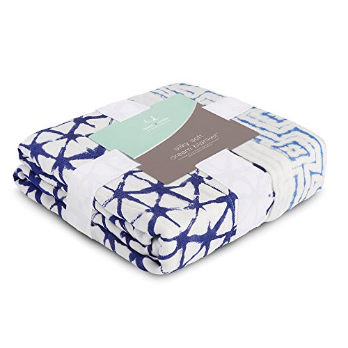 aden anais Silky Soft Bamboo Muslin Blanket - 100 Viscose Indigo Shibori Blue