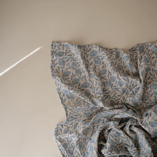 Mushie Muslin Swaddle Blanket - Organic Cotton Blue Flowers