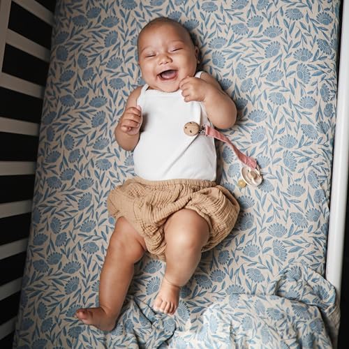 Mushie Muslin Swaddle Blanket - Organic Cotton Blue Flowers