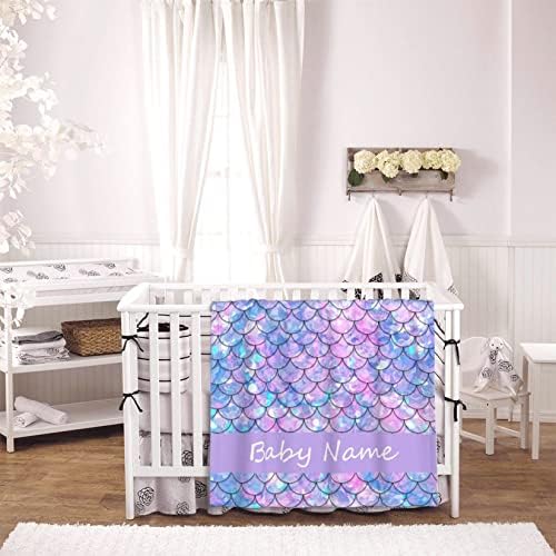 KILOWR Personalized Mermaid Scales Baby Blanket for Girls