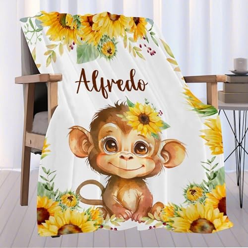 Aniruddha Personalized Monkey Baby Blanket with Name