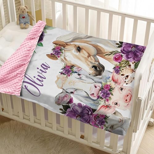 Custom Baby Blanket with Name and Animals Design 1