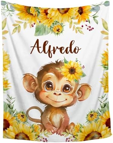 Aniruddha Personalized Monkey Baby Blanket with Name
