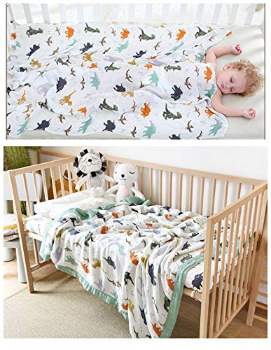 Little Jump Dinosaur Muslin Blanket - Soft Breathable and Cozy for Babies