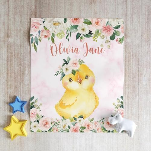 Personalized Name Baby Blanket with Pink Floral Design